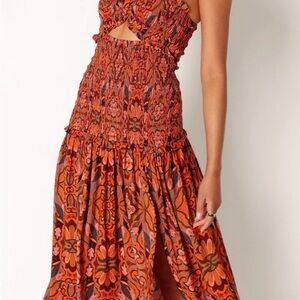 Petal & Pup Cecil Orange Floral Midi Dress